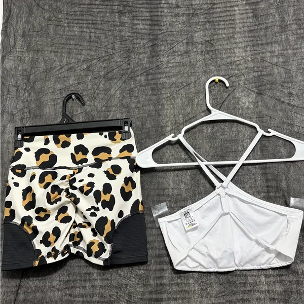 JESFER Activewear Set Women’s Size S Leopard Shorts & Sports Bra NWT(A230)&✨ - Image 5