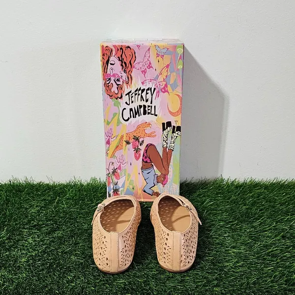 Jeffrey Campbell KHLOE Perforated Square Toe Flat - Beige - Women's Size 8 - Image 5