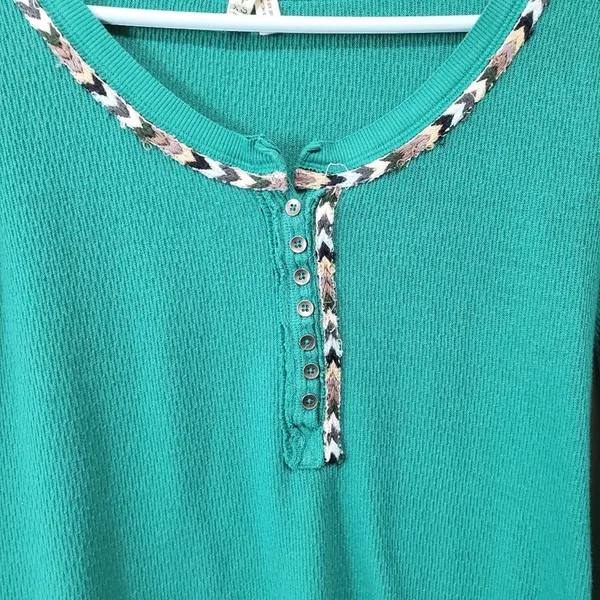We The Free Chevron Embroidered Thermal Scoopneck Long Sleeve Henley Shirt XS - Image 3