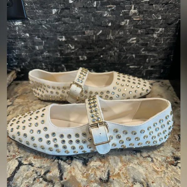 Camila Coelho Princess rhinestone Mary Jane flats Size 9 New Bling - Image 2
