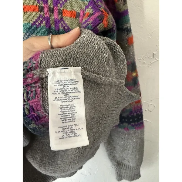 Chaps Sweater Womens Small‎ Fair Isle Pullover Crewneck Cotton Blend Colorful - Image 5