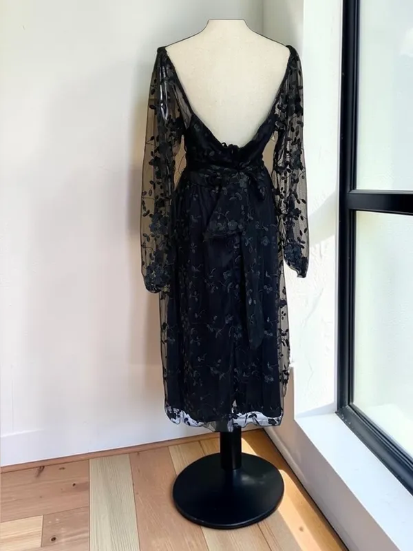 NWT Lulus Darling Charisma Black Mesh Embroidered Midi Dress S - Image 7