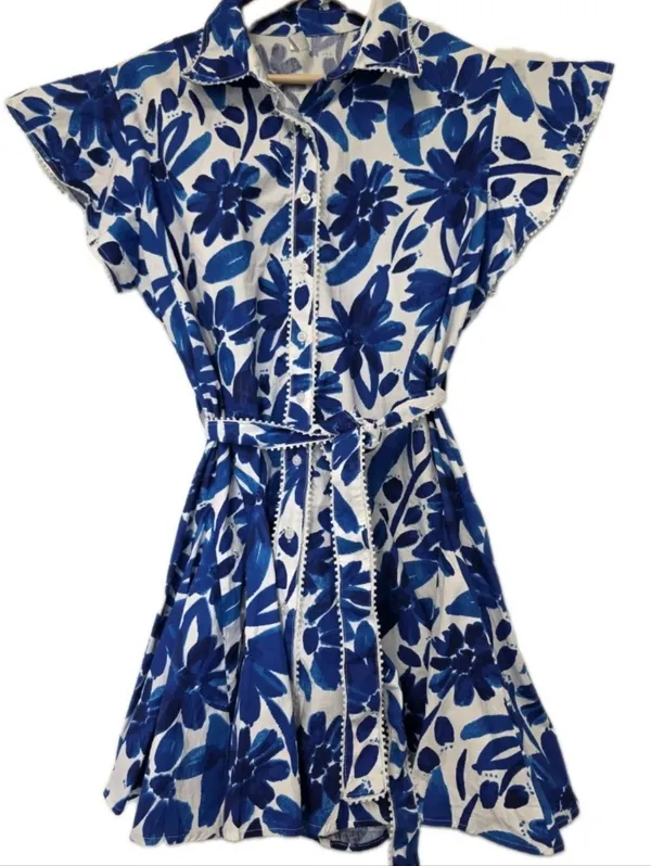 Womens Mini Floral Blue Shirt Dress Size 2X Fit An Flare Tropical Homecoming - Image 2