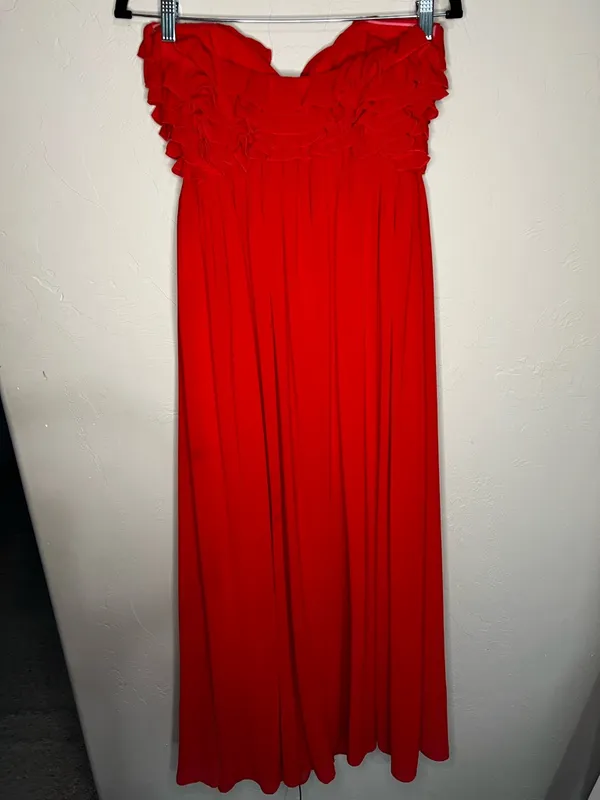 Lovers + Friends Revolve Theo Strapless Red Ruffle High‎ Slit Chiffon Maxi Dress - Image 9