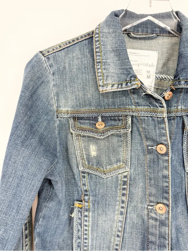 Vintage Aeropostale Stitched Denim Jacket Women's M Blue Boho - Image 4