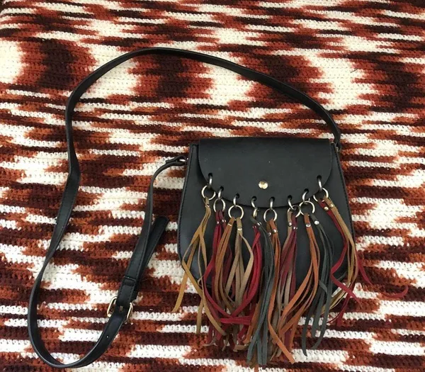 Mellow World Delilah Multicolored Fringe Tassels Saddle Leather Crossbody Shoulder Bag Purse Boho Western Hippie Indie Granola - Image 3