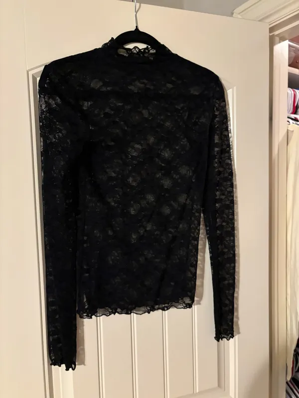 Urban Outfitters Out From Under Luna Sheer Lace Mock Neck Top in Black - Image 2