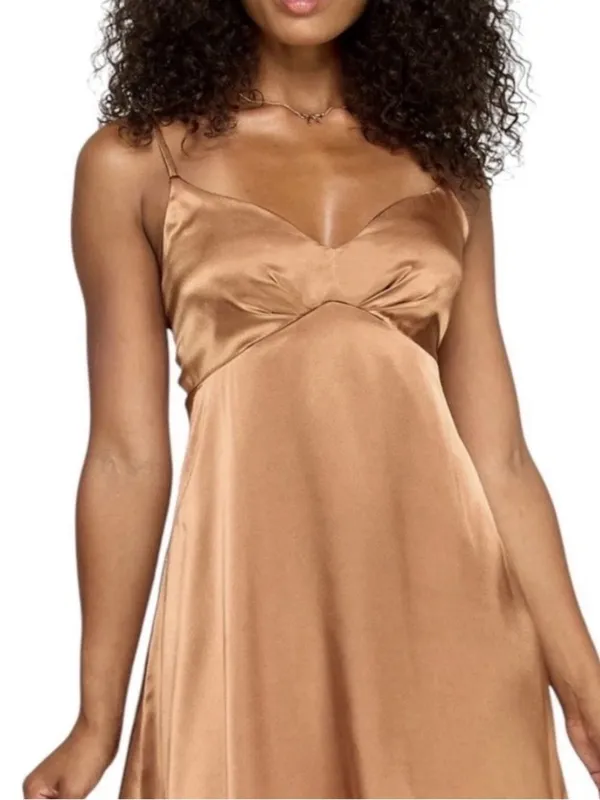 NWT Katia Rae Juniors’ Satin Sweetheart A-Line Slip Mini Dress Silky Copper Sz S - Image 3