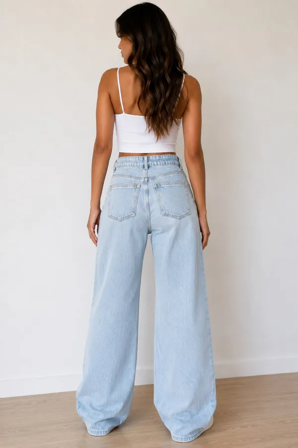 H&M Light Wash Distressed High Rise Wide Leg Jeans Size 2 - Image 2
