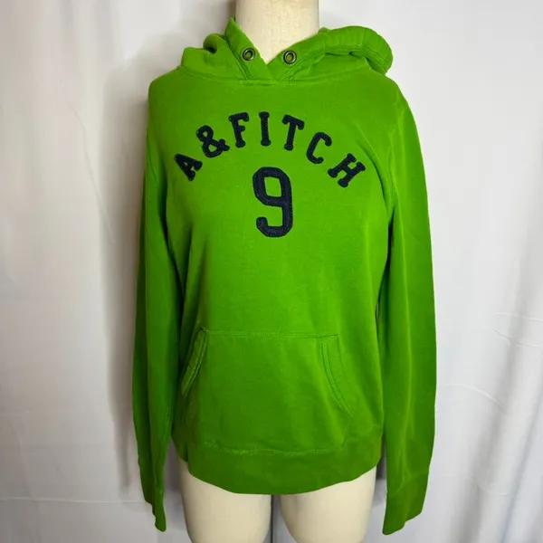 Abercrombie & Fitch Green Logo Hoodie Womens L Y2K Preppy Sweatshirt - Image 2