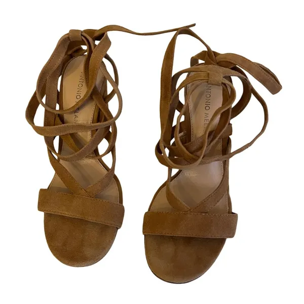 Antonio Melani Cognac Suede Lace Up Block Heeled Sandals‎ 6.5 - Image 4