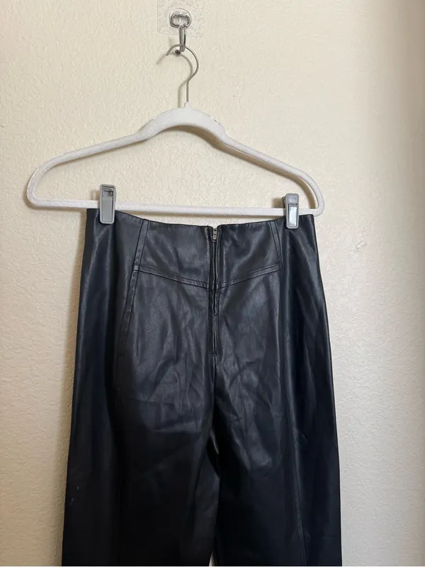 Free People Real Deal Slit Pants Size 28 Black Faux Leather Flare Boho NEW - Image 9