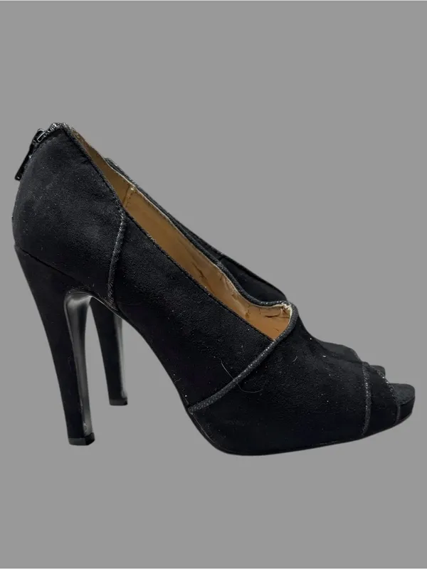 Nine West Black Suede Peep-Toe Stiletto Heels - Image 2