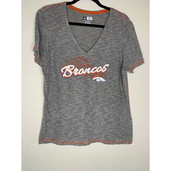 Denver Broncos Gray V Neck T shirt NFL Team Apparel Sz XXL - Image 5