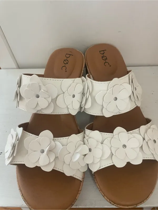 B.O.C. White Floral Cork-Wedge Slide Sandals - Women - Image 2