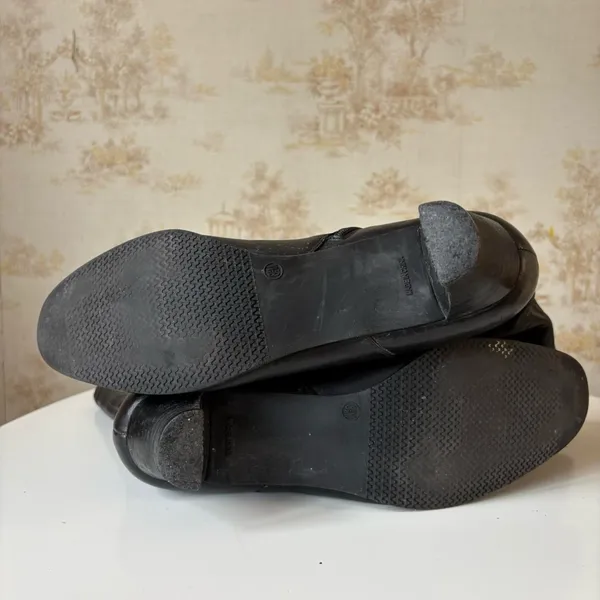 Vintage 90s y2k black leather square toe block heel zip buckle whimsigoth boots - Image 6
