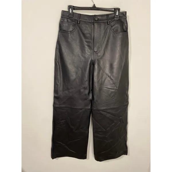 NWT Reformation Veda Kennedy Black Leather Wide Leg Pants 8 - Image 2