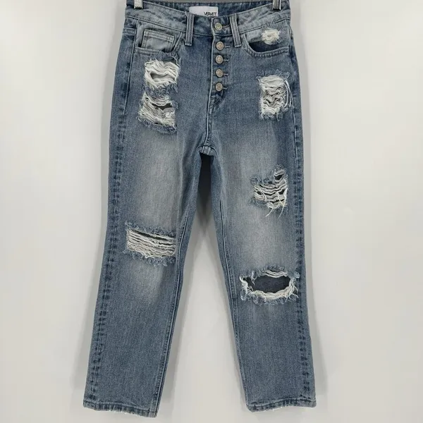 Vervet Belvoir Jeans Size 24 Super High Rise Button Fly‎ Distressed Straight Leg - Image 2