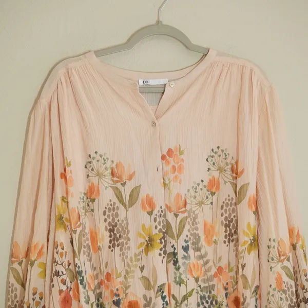 DR2 Daniel Rainn XXL Floral Button Front Blouse Pink Wildflower Balloon Sleeve - Image 3