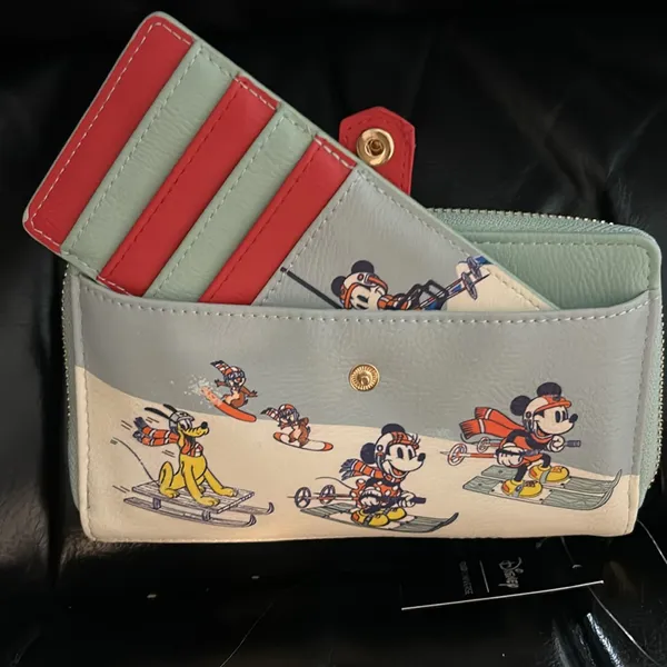 Disney NWT Light Blue and White Wallet with Skiing Characters - Image 4