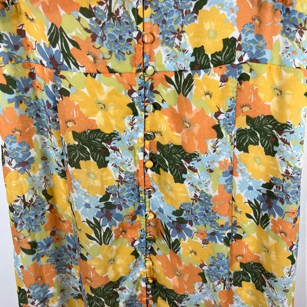 Abercrombie & Fitch Yellow Floral Button Front‎ Smocked Midi Dress Womens Medium - Image 4