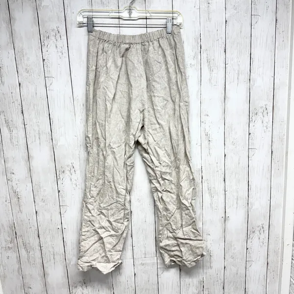 Lioness Pants Women Size Small Tan Linen Straight Leg Button‎ Zip Fly Cuffed - Image 3