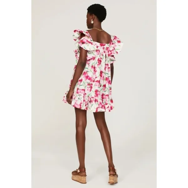 MISA Los Angeles Selma Floral Dress Ruffled A-Line Mini White Pink X-Small - Image 8