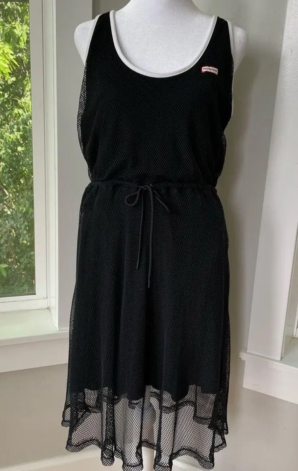 Hunter Black Mesh Racerback Zip Back Tennis Dress Swimsuit Coverup Size Small - Image 9