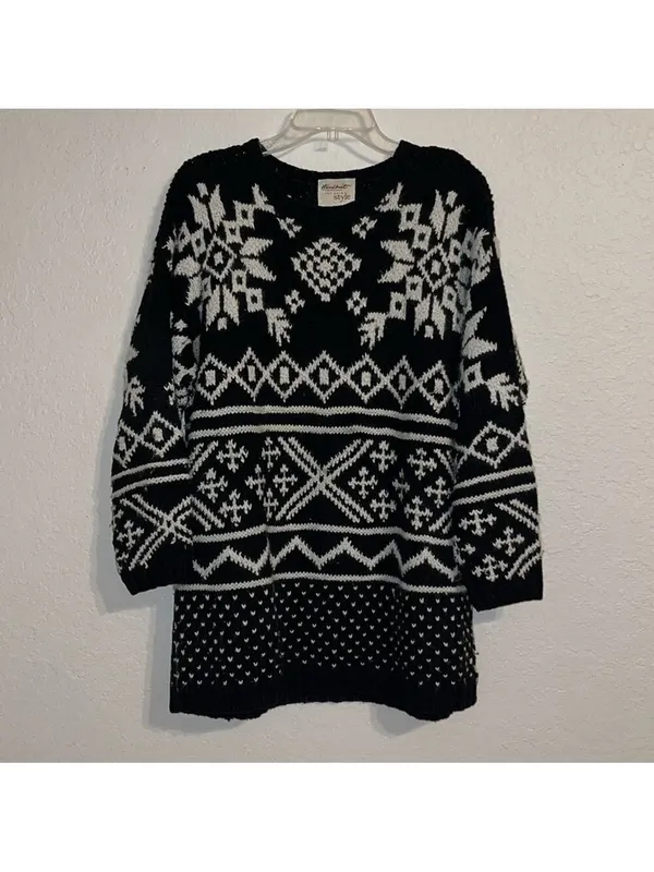 Vintage Black White Snowflake Sweater Fair Isle 90s classic, winter, vacay - Image 2