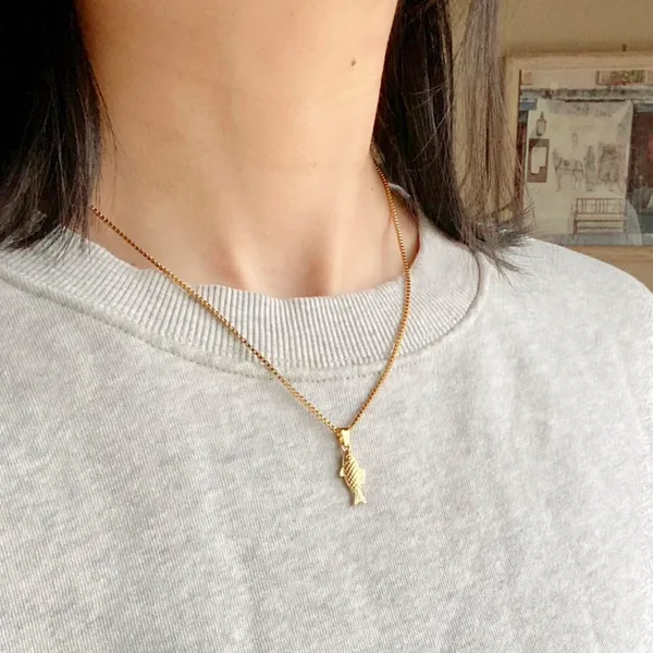 Handmade gold tone fully stainless steel fish boho funky chic simple necklace🌀🐟 - Image 4