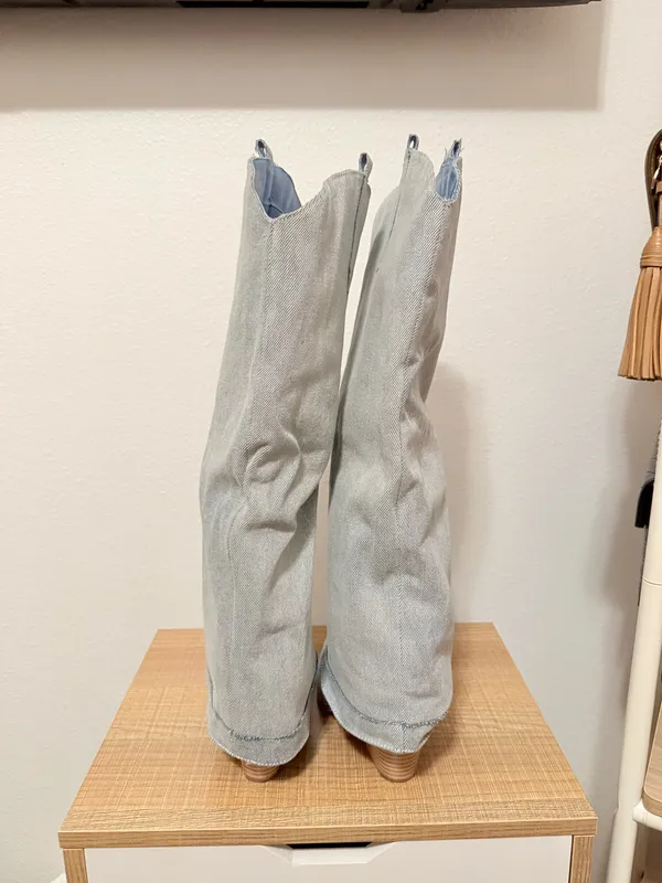 Blue Denim Knee High Cowboy Boots Size 8.5 - Image 7