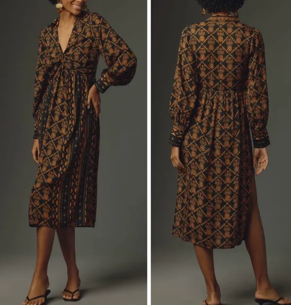 Farm Rio Printed V-Neck Tie Front Midi Dress, Size S - Image 2