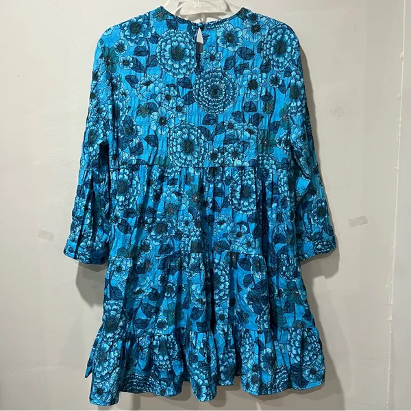 Zara Women's Blue Floral 3/4 Sleeve Mini‎ Dress Size Large Ruffle Casual - Image 9