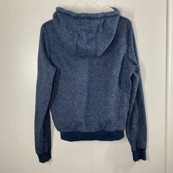 Abercrombie & Fitch Sherpa Lined Zip Hoodie Blue Logo Jacket Size L - Image 2