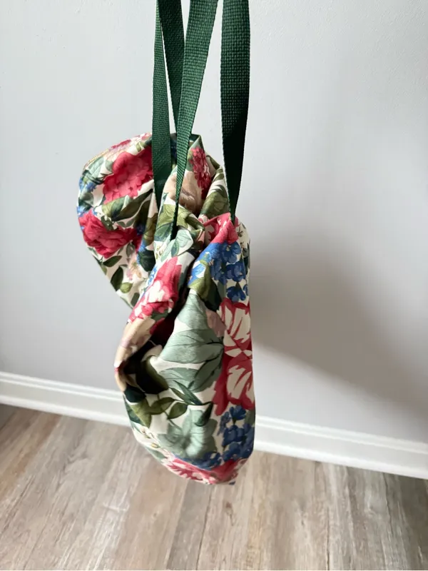 VTG Floral Canvas Tote Duffle Bag Multi Color Green Hippie Boho Bag - Image 5