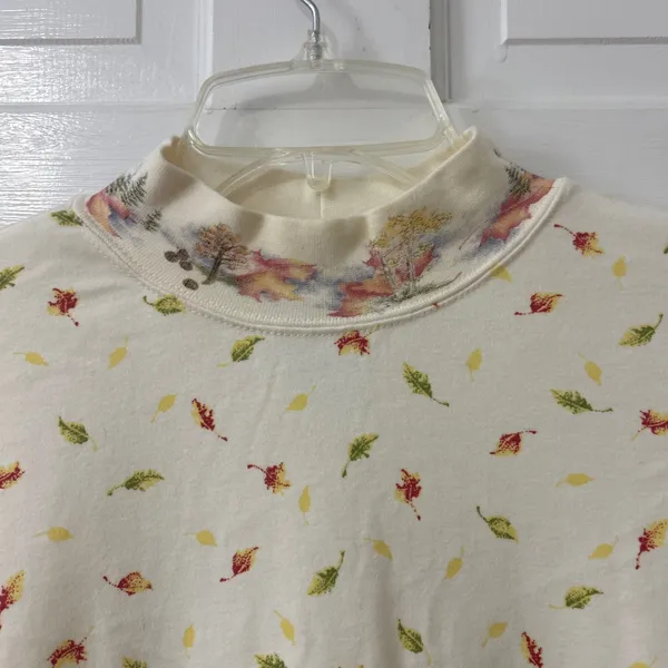 VTG Northern Reflections 80s 90s Autumn Leaves Mock Neck Top S Fall Granola - Image 2
