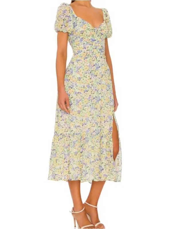 Revolve ASTR the Label Irma Floral Puff Sleeve Midi Dress Cutout Size XS - Image 2
