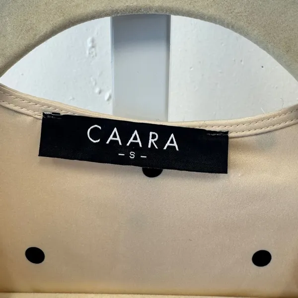 CAARA Polka Dot Satin Long Sleeve Blouse Cream Black Size Small Tunic Side Slit - Image 7