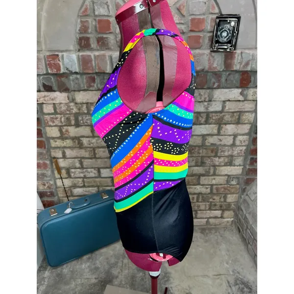one piece swimsuit Sun streak Vintage 1990s pink purple green blue - Image 5