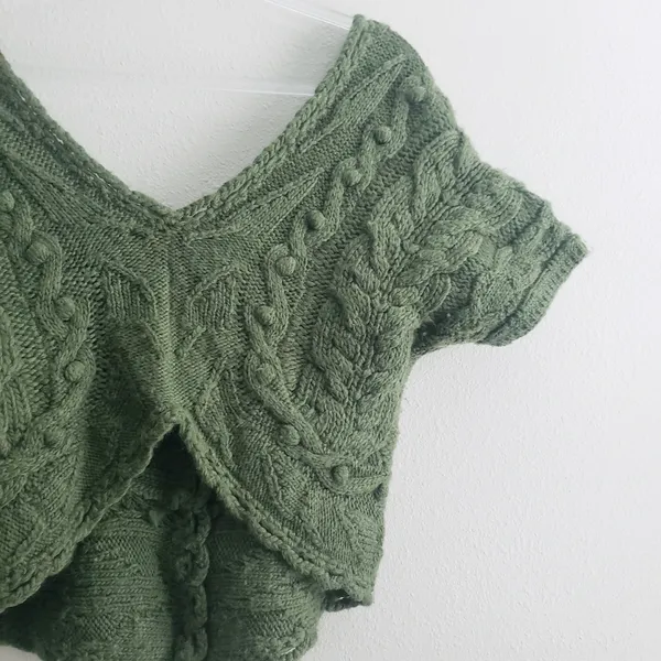 Anthropologie Sleeping On Snow Wool Crochet Off Sholder Cropped Chunky Sweater - Image 4