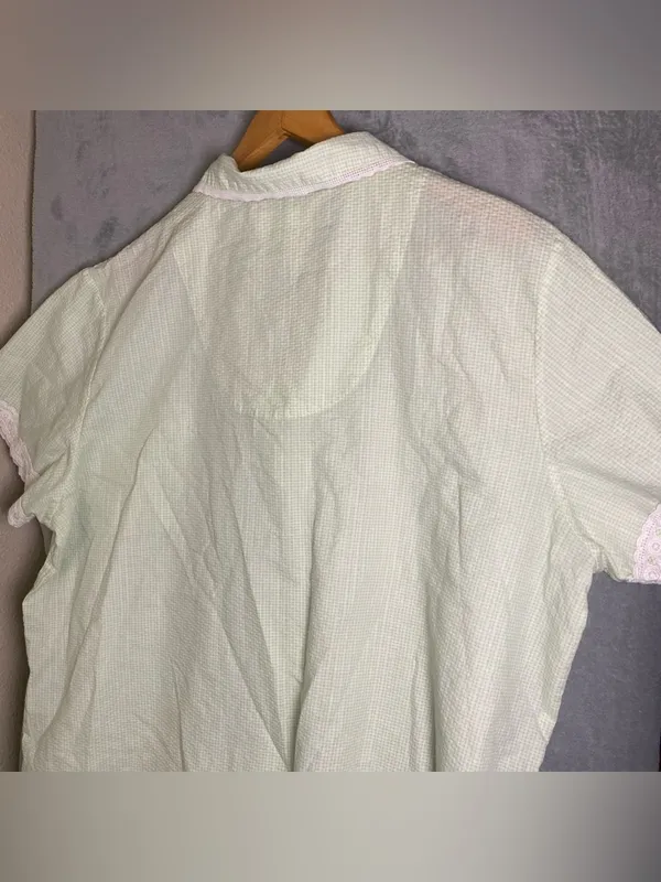 Light Green Embroidered Cotton Button-Up Top‎ Cottage Fairy Whimsy lace size M - Image 9