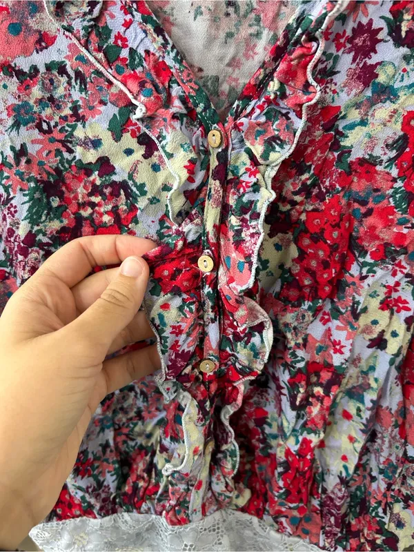 Free People Heat Wave Bodysuit Rose Garden Floral Long bell sleeve Sz S - Image 5