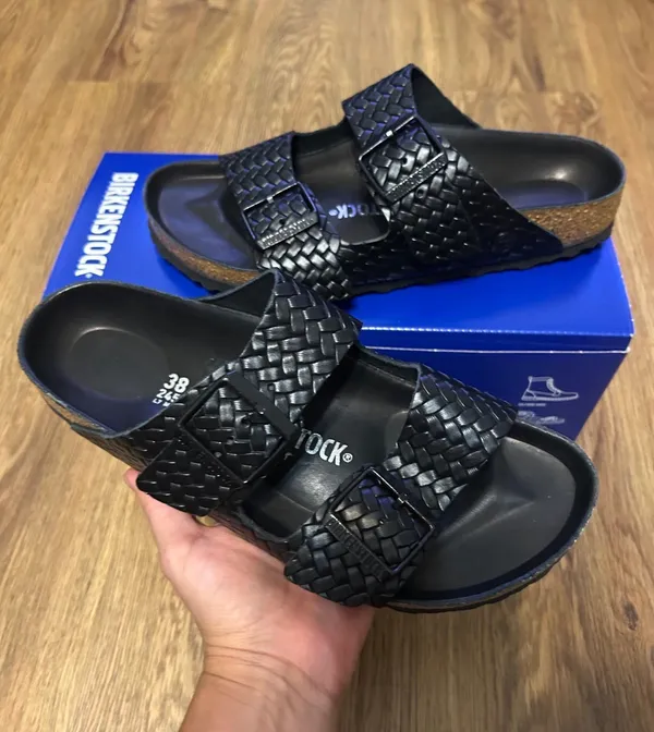 BIRKENSTOCK Arizona embossed black leather gladiator sandals slippers eur 38 new - Image 2