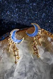 18K Gold-Plated Blue Star Moon Enamel Alloy Zircon Drop Earring - Image 2