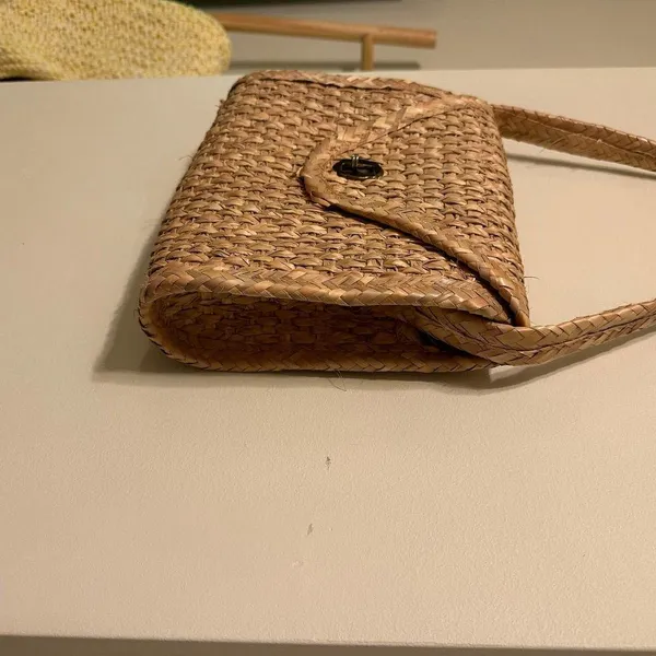 Woven Rattan Envelope Shoulder Bag Tan - Image 2