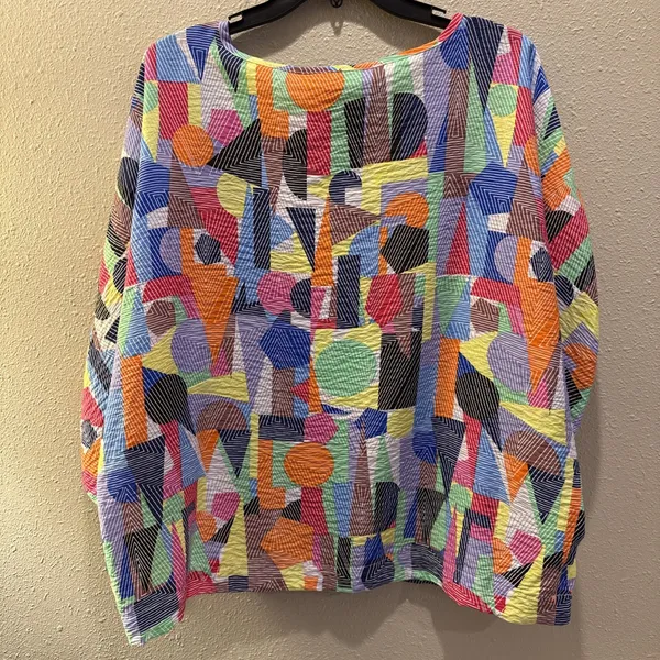 Ali Miles Women's Woven Top Geometric 3/4" Dolman Sleeves W/Ties Sz XL NEW Flowy - Image 5