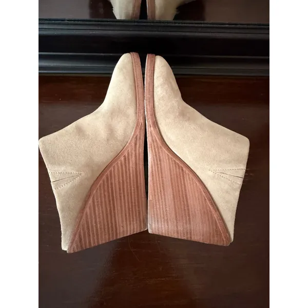 Joie Suede Wedge Mules Womens 38 Tan Wood Heel‎ Slip On Excellent Boho Casual - Image 11