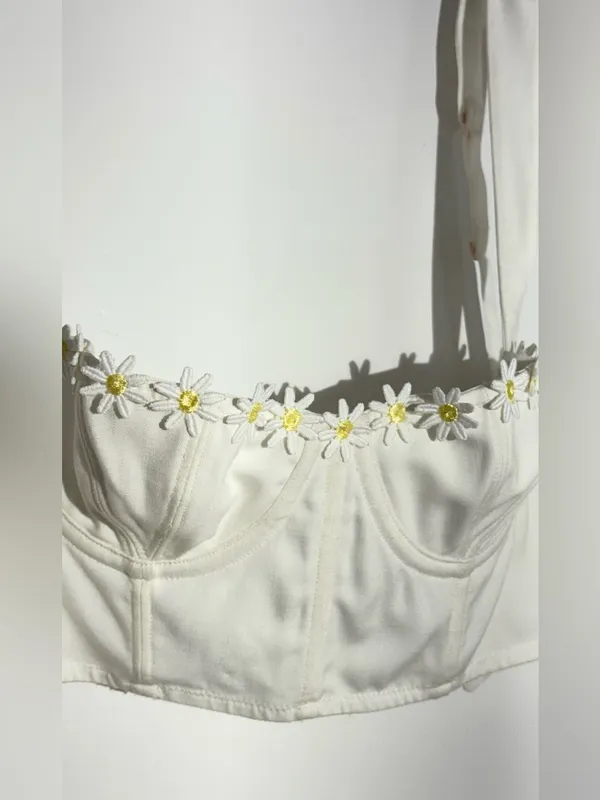 Urban Outfitters White Daisy-Trim Longline Bralette - Image 15