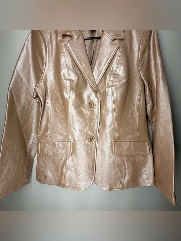 Chadwicks Vintage Y2K Champagne Gold Metallic Leather Blazer Tailored Capsule - Image 3