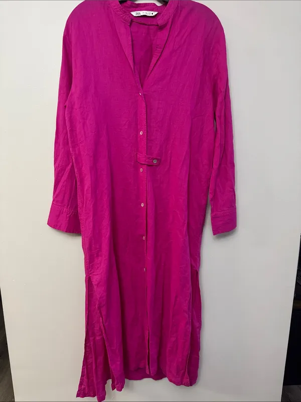 ZARA Fuchsia Pink Linen Blend Tunic Dress Size S - Image 5